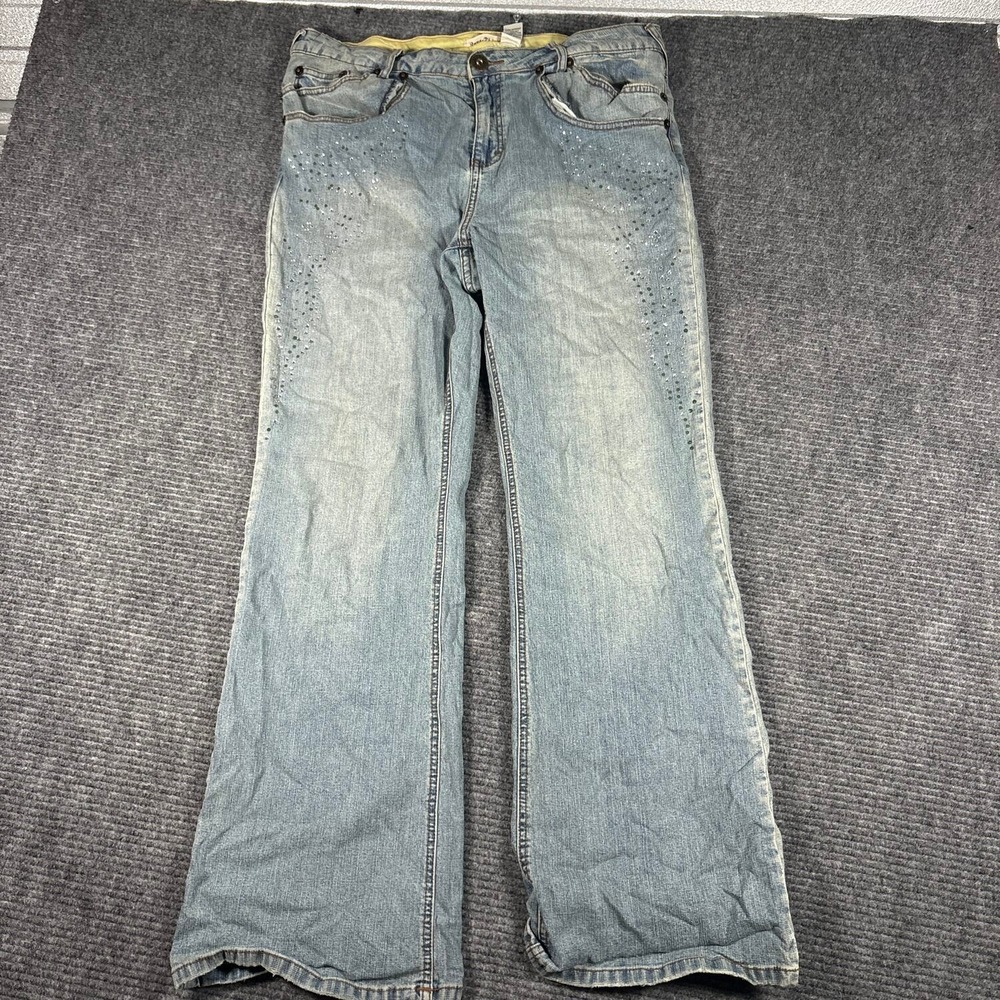 Vtg Zana-Di Jeans Womens 18 Light Blue Excellent Rhinestone Embellished Wide Leg